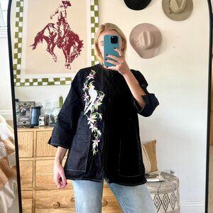 BOB MACKIE BLACK WEARABLE ART BLACK STITCH-WORK JACKET WOMENS LARGE